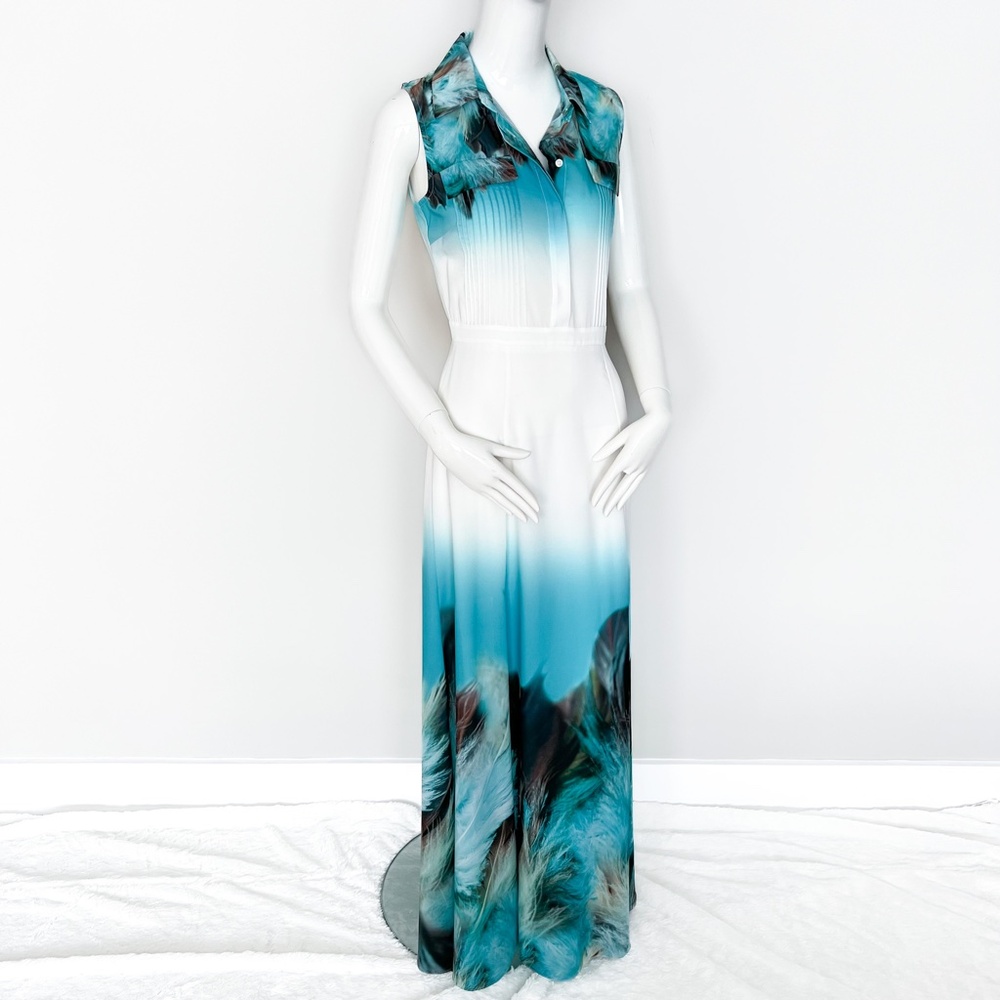 Waggon Paris | Maxi Tropical Summer Spring Dress White Turquoise M - Picture 8 of 17